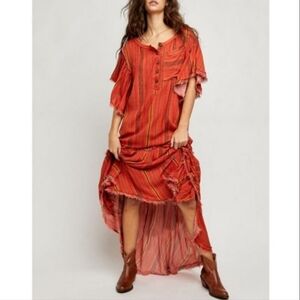 Free People Striped Ruffle Maxi Dress Size Small